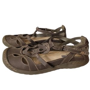 JBU by Jambu Sydney Gray Faux Leather Mary Jane Laser Cut Closed Toe Sandals 8.5